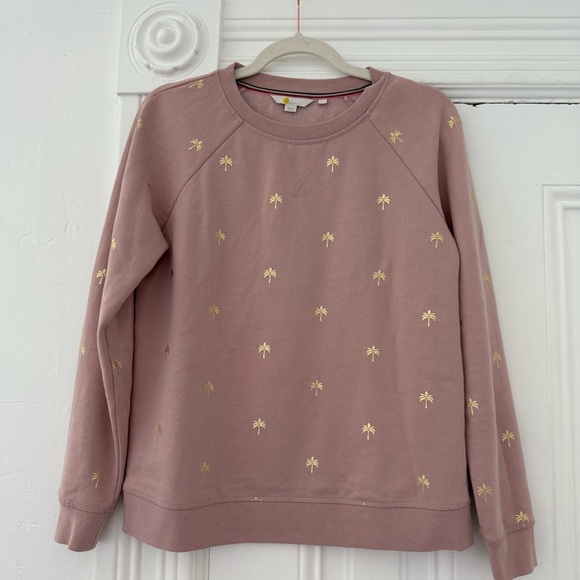 Boden Sweaters - Boden Pink and Gold Crew Neck Sweater with printer palm trees